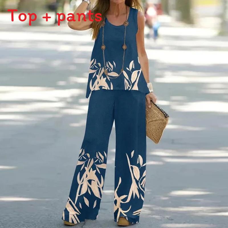 Summer Girl Sleeveless Top And Tall Pants Set With Polyester Print For Casual Wear
