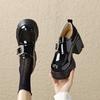 2025 Women's Mary Jane Loafers Shoes Chunky Heel Slip On Patent Leather Spring Autumn British Style Black Footwear