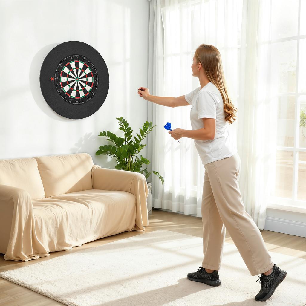 Dartscheibe Dartboard Set With Protection Ring 6 Steel Tip Darts Sisal Plastic Black