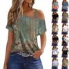 Women's Fashion Casual Print Sexy Cold Shoulder Short Sleeve T-shirt Top