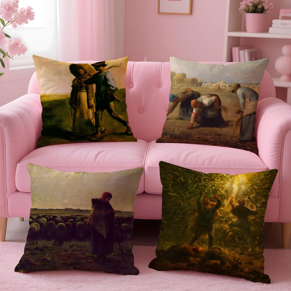 JJeanFrancois Millet ART Cushion Cover Pillow Case Ultra Soft Skin Friendly Fabric Cloud Like Comfort Concealed Zipper
