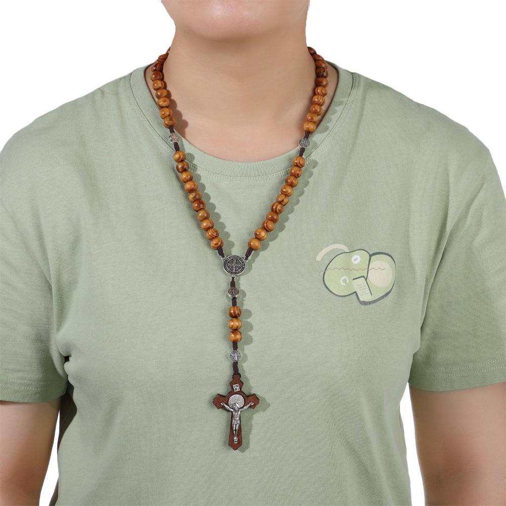 Подарки Католическая молитвенная цепочка Деревянные бусины Ожерелье Ожерелье с крестом Ожерелье-розарий Подвеска-крест
