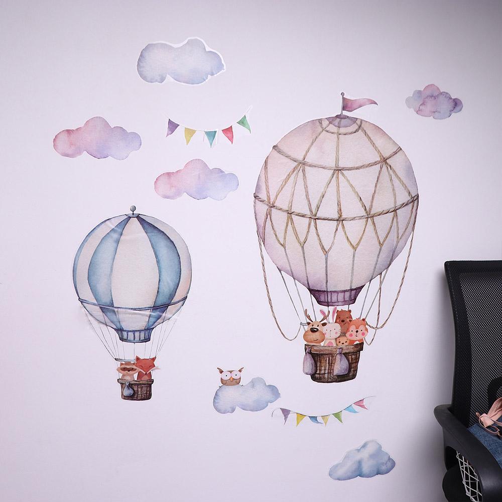 Bedroom Background Nursery Wall Decals Cloud Sticker Animal Wallpaper Hot-air Balloon Sticker