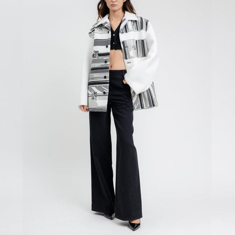 WE11DONE High-Waisted Buttoned Wide-Leg Floor-Length Denim Pants Women pants Black WD-DP3-21-340-W-BK