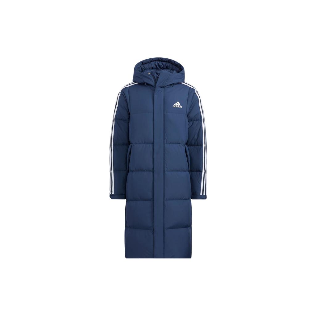 Adidas Solid Color Print Logo Zip Hooded Down Jacket Unisex Outerwear Navy-Blue HN2101