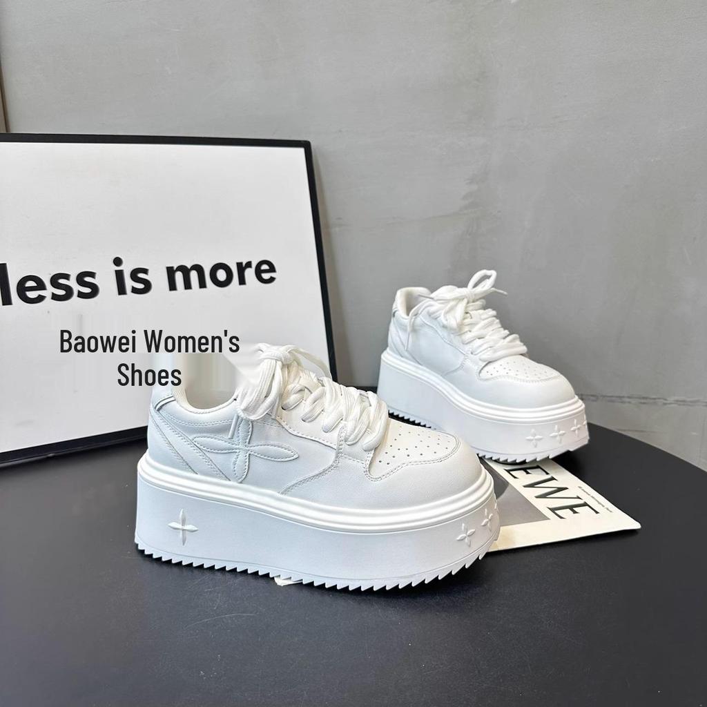 Универсальные кроссовки на шнуровке на платформе для женщин - Увеличивающие рост, модная белая обувь для весны и осени 2025