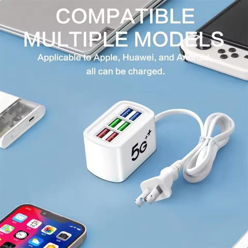 Быстрое зарядное устройство USB 6 в 1, удлинитель, настольная зарядная станция, шнур для быстрой зарядки 1 м, USB-концентратор, адаптер, гнездо для iPhone 16 Home