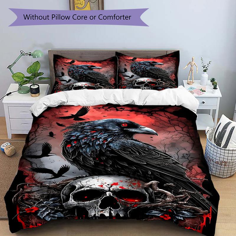 3pcs Raven Skull Artwork Bedding Set. Soft and Comfortable with No Core Included (1x Duvet Cover + 2x Pillow Covers) yy251009251