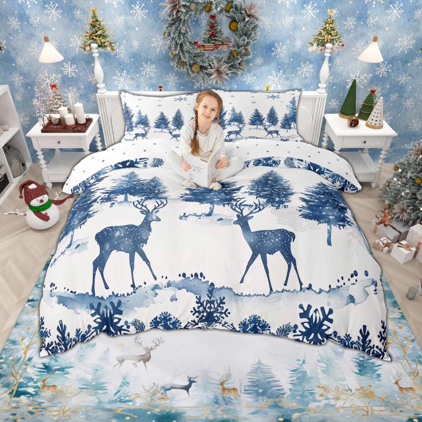 Homewish Watercolor Xmas Tree Duvet Cover Set for Girls Boys, Merry Christmas Bedding Set, New Year Gifts Quilt Cover Set