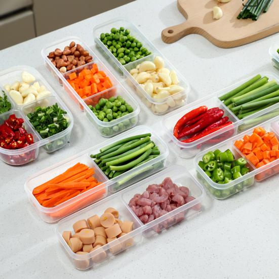 2 шт. Узкие контейнеры для еды с крышками, длинные прозрачные контейнеры для закусок с 2 или 3 отделениями, узкий штабелируемый органайзер для холодильника для холодильника, кладовой