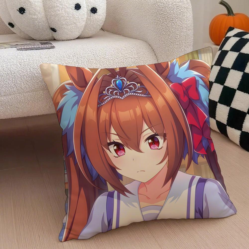 Cheerful  Anime UUmamusume Pretty Derby Cushion Cover Throw Pillow Cover Hidden Button Durable Polyester Chair Cushion