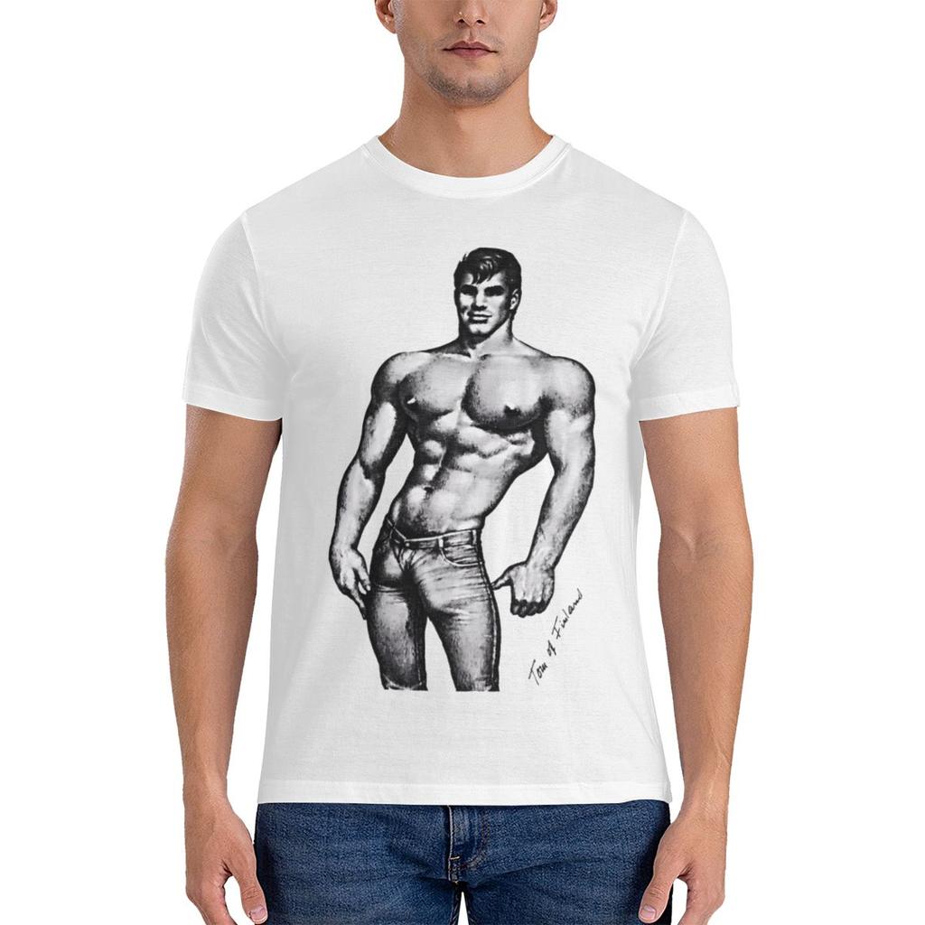 Vintage Tom Of Finland Sketch White Loose Tshirt Street Trendy Cool Rich Color Cotton Tee
