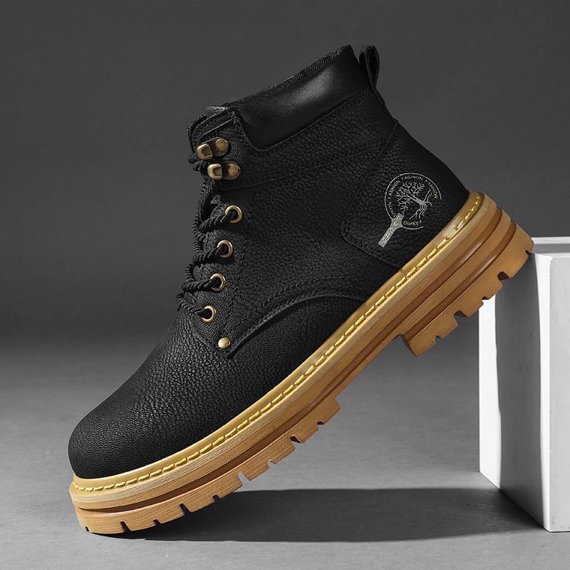 2024 New Men's Boots High Top Motorcycle Boots Fashion Leather Shoes Casual Outdoor Ankle Boots Male Sneakers Bota Masculina