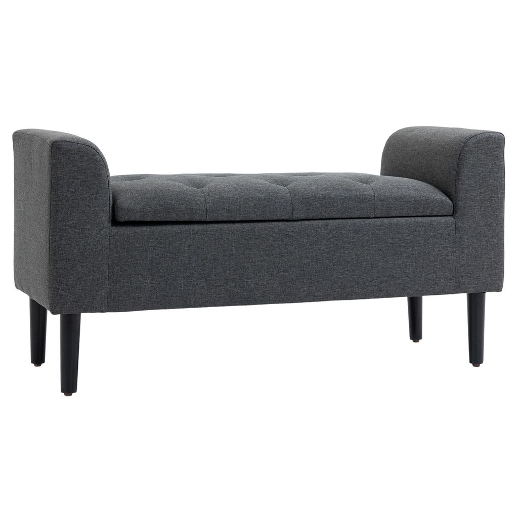 Storage Bench Linen Look Upholstered Bench Wooden Legs Bed Bench Load Bearing Up To 130 Kg For Living Room Bedroom Hallway 116 X 44 X 58 Cm Dark Gray