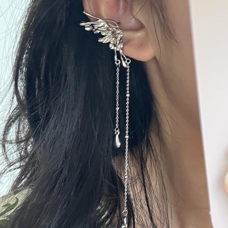 Y2K Fairy Butterfly Wings Tassel Ear Clips Angel Ear Bone Clip Earring Elf Female Hole Cuff Hanging Earring Fashion Zircon Gift