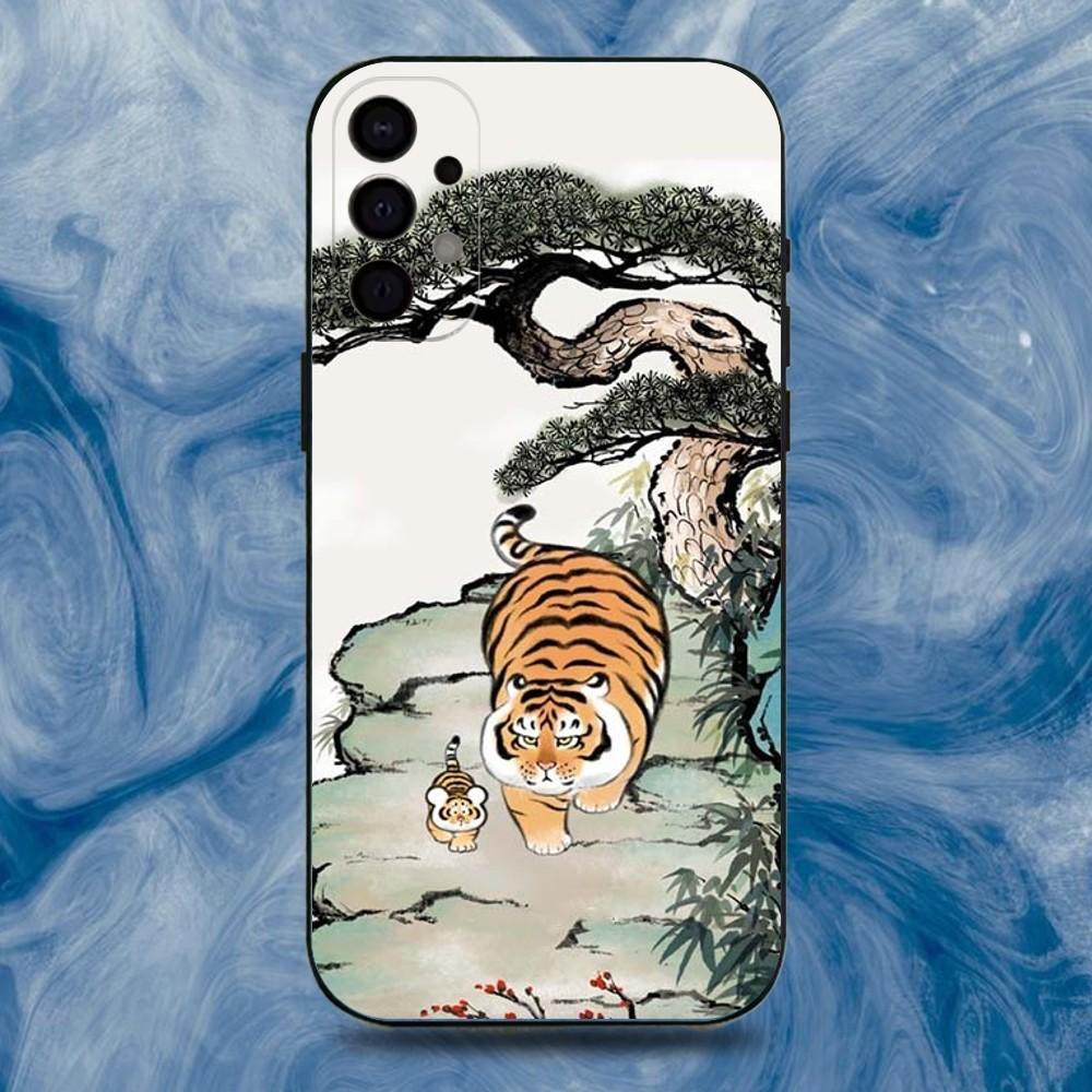 Cartoon Fat Tiger Phone Case For Samsung S25,S24,S21,S22,S23,S30,Ultra,S20,Plus,Fe,Lite,Note,10,9,5G Black Cover