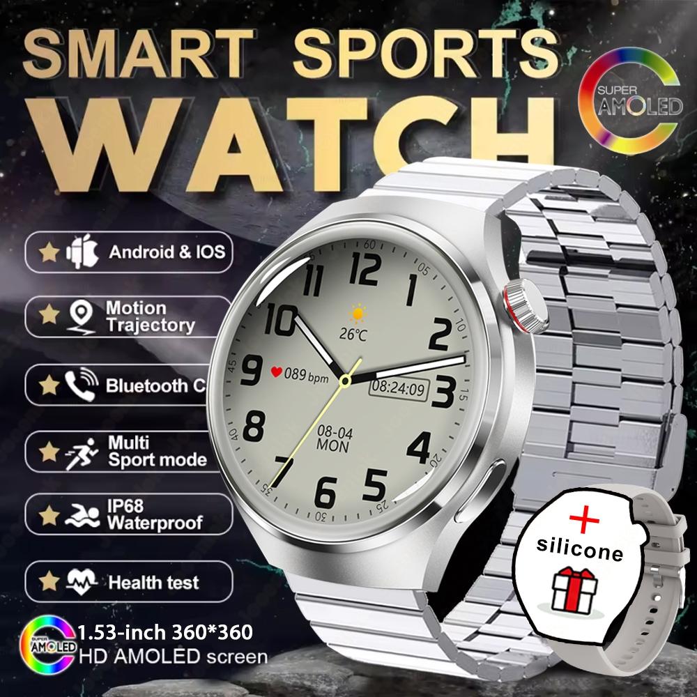 Новые смарт-часы Watch 4 PRO Мужские GPS-трекер 150+ спортивных режимов Водонепроницаемые часы 1,53-дюйма Пульсометр Bluetooth-звонок Смарт-часы