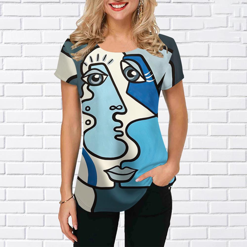 Summer Ladies T-shirt Artistic Style Personalised Clothing For Ladies O Neck Casual Short Sleeve Tees Loose Fashion Streetwear