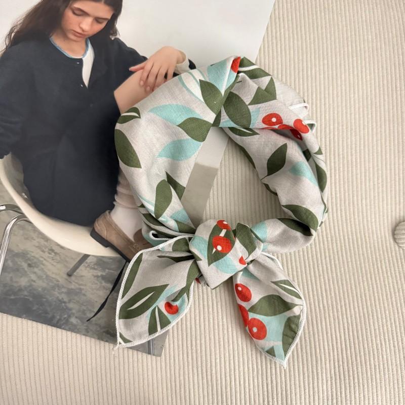 Premium 90Cm Floral Large Square Scarf Cotton And Linen Silk Scarf Women'S Headscarf Thin Scarf Sun Protection Shawl Outer Yarn