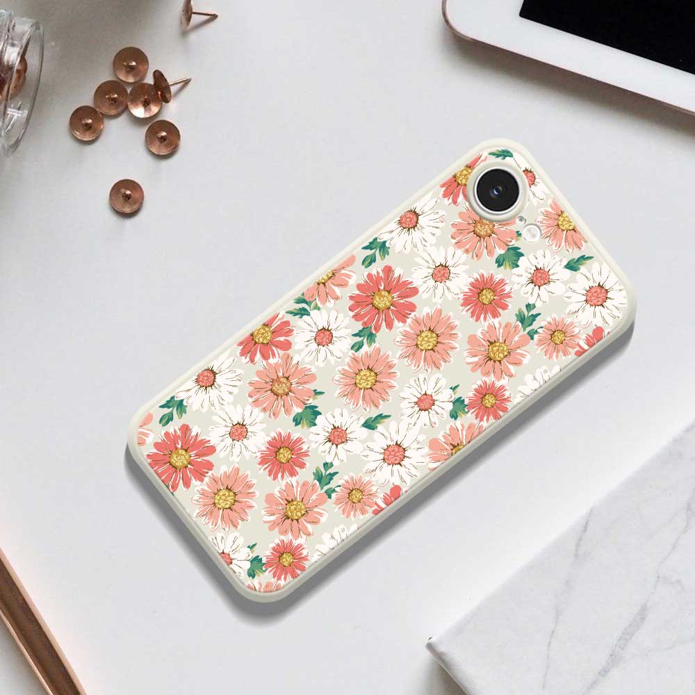 For iPhone 16e Case Chrysanthemum Pattern Printing Straight Edge TPU Phone Back Cover