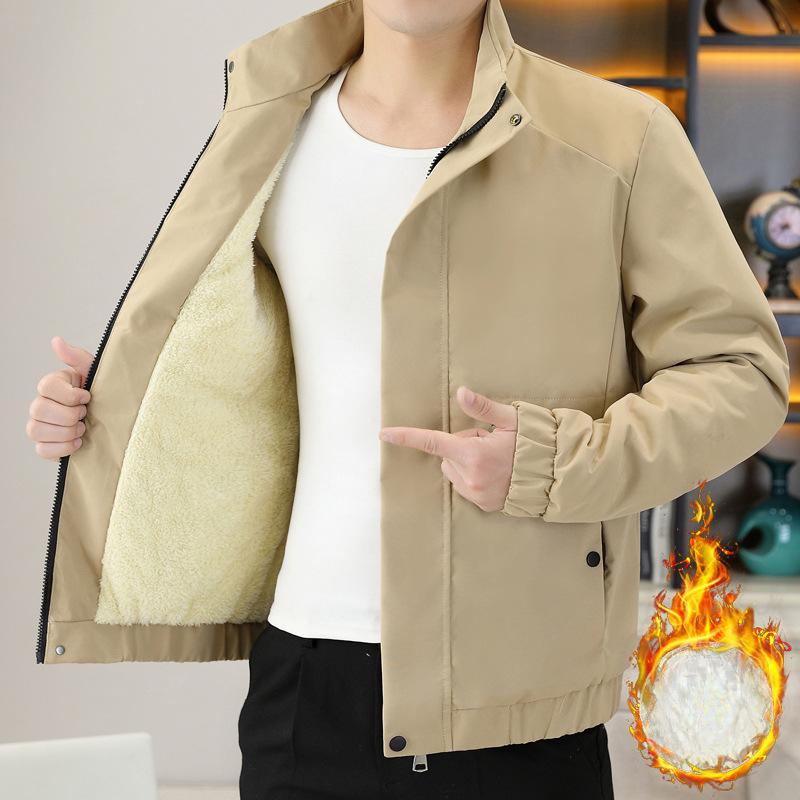 Men's Coat with Plush Jacket, Loose Stand Collar, Thickened Cotton Coat, Young Fashionable Lamb Velvet Warm and Handsome Casual Top