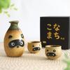 Japanese Mino Ware Ceramic Sake Set With Cute Tanuki Design - 12 Handmade Home Drinking