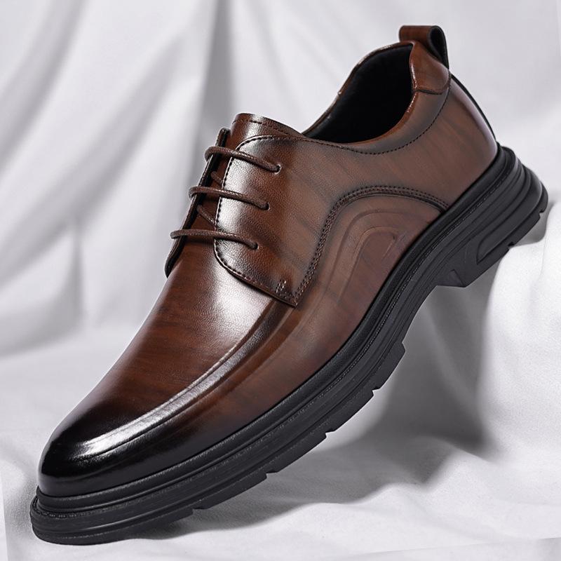 Leather shoes men's low-top trendy business casual dress shoes men's British style groom wedding shoes