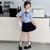 Girls' summer college style set, new children's stylish casual shirt, pleated skirt two-piece set, trendy