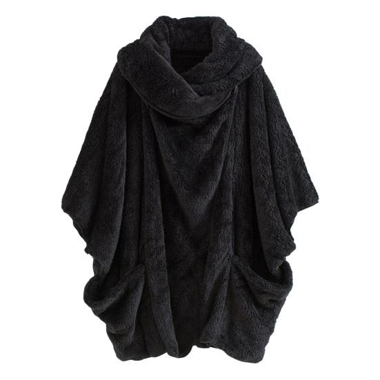 Women Winter Sweatshirt with Pockets Double-sided Velvet Baggy Irregular Large Turn-down Collar Solid Color