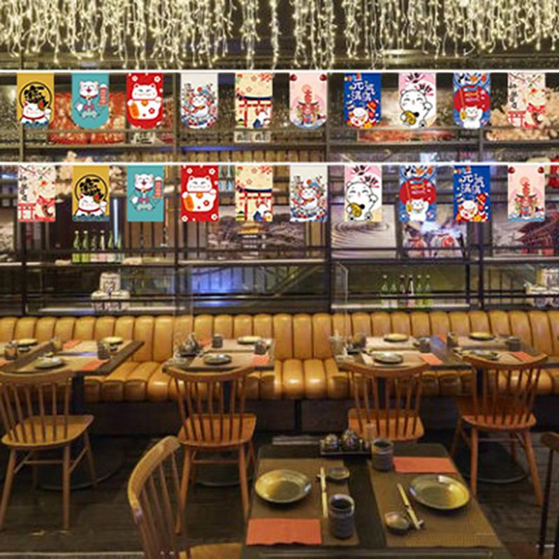 Японский стиль Lucky Cat Подвесной флаг-шнурок для суши-ресторана Баннеры