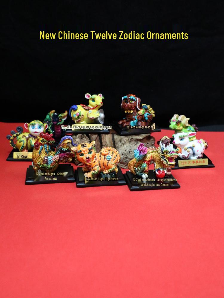Керамический набор со знаками Зодиака - 12 глиняных скульптур-украшений: Крыса, Бык, Тигр, Кролик, Дракон, Змея, Лошадь, Обезьяна, Благоприятные Талисманы