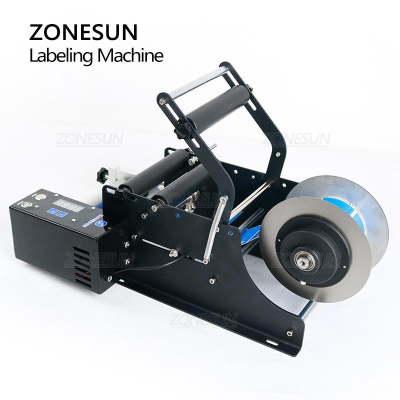 ZONESUN ZS-TB50SM Полуавтоматическая машина для этикетирования стеклянных банок Шампунь Сок Пластиковая круглая бутылка Самоклеящаяся машина для этикетирования