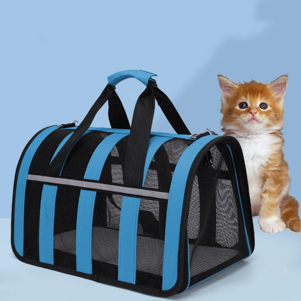 Collapsible Mesh Pet Carrier Bag Soft Sided Portable Travel Dog Cat Carrier Handbag with Shoulder Strap for Small Medium Puppies