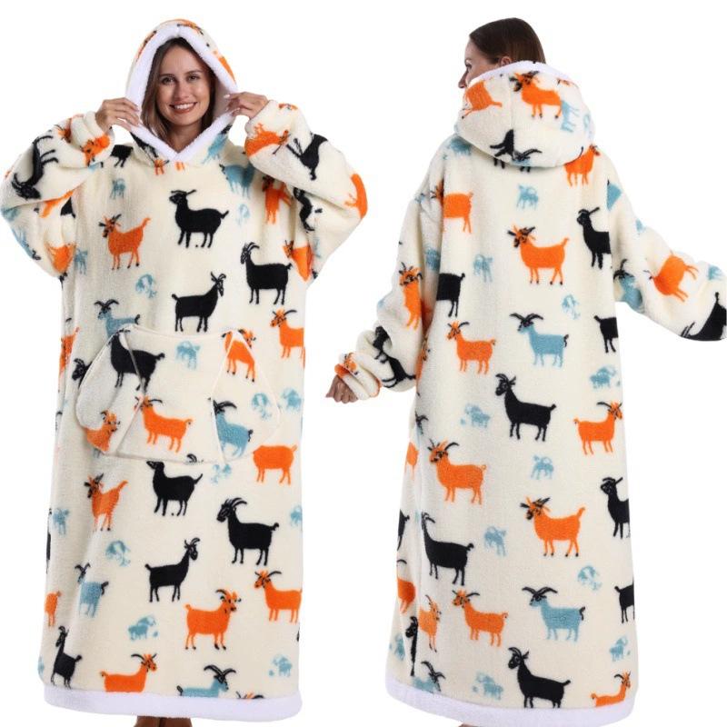 Autumn and Winter Sports and Leisure Warm TV Blanket Senior Women's Plush Comfortable Soft Bathrobe Warm Fluffy Robe