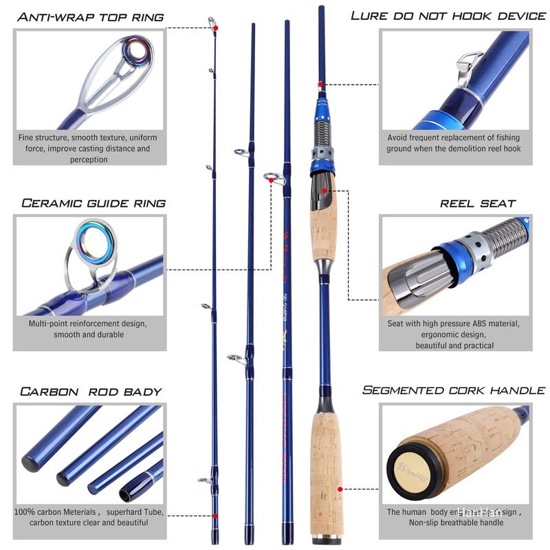 Рыболовная удочка спиннинг из углеродного волокна 4 секции 2,1 - 2,4 м бренда Sougayilang Bass