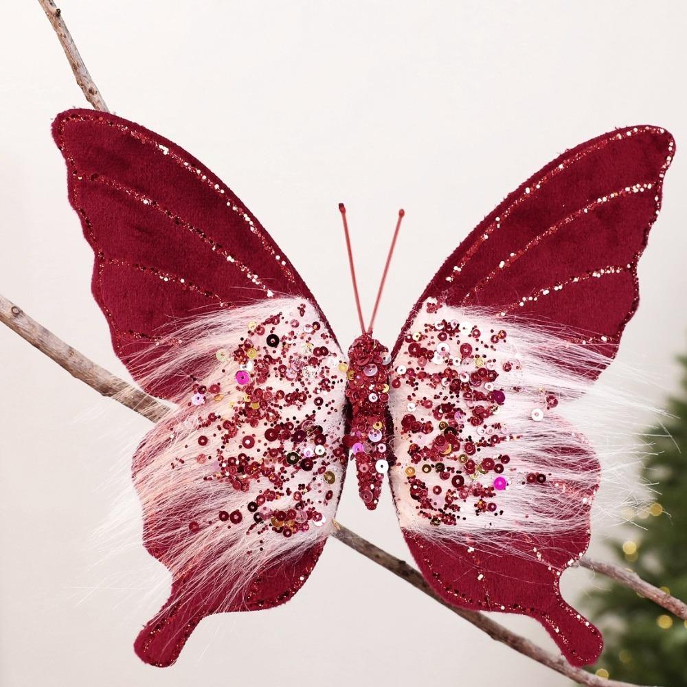 Exquisite Xmas Tree Butterfly Hanging Decor Glitter Artificial Butterfly Pendant  Christmas Tree
