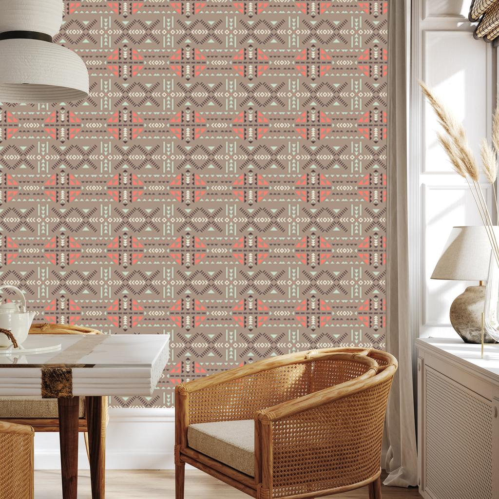 Wallpaper Ethnic Pattern Beige and Brown 50x1000