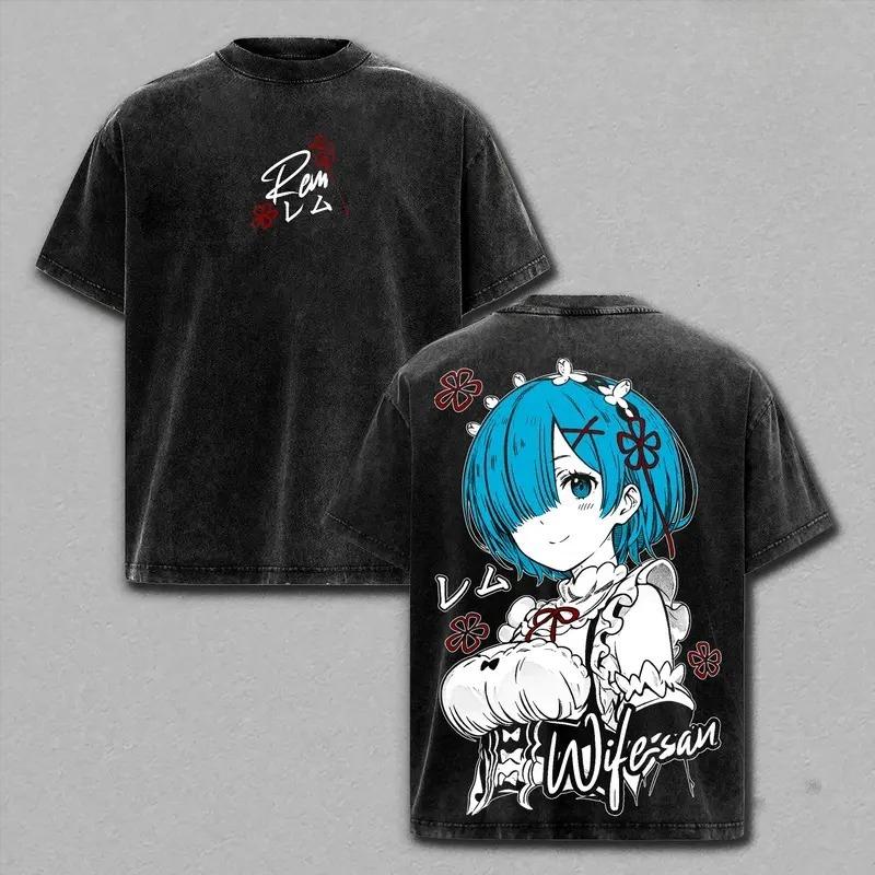 Футболка с принтом Rem из аниме Re ZERO - Начни жизнь с нуля в другом мире, Одежда для мужчин и женщин, Хлопковые футболки, Стиранная футболка, Футболка в стиле Харадзюку