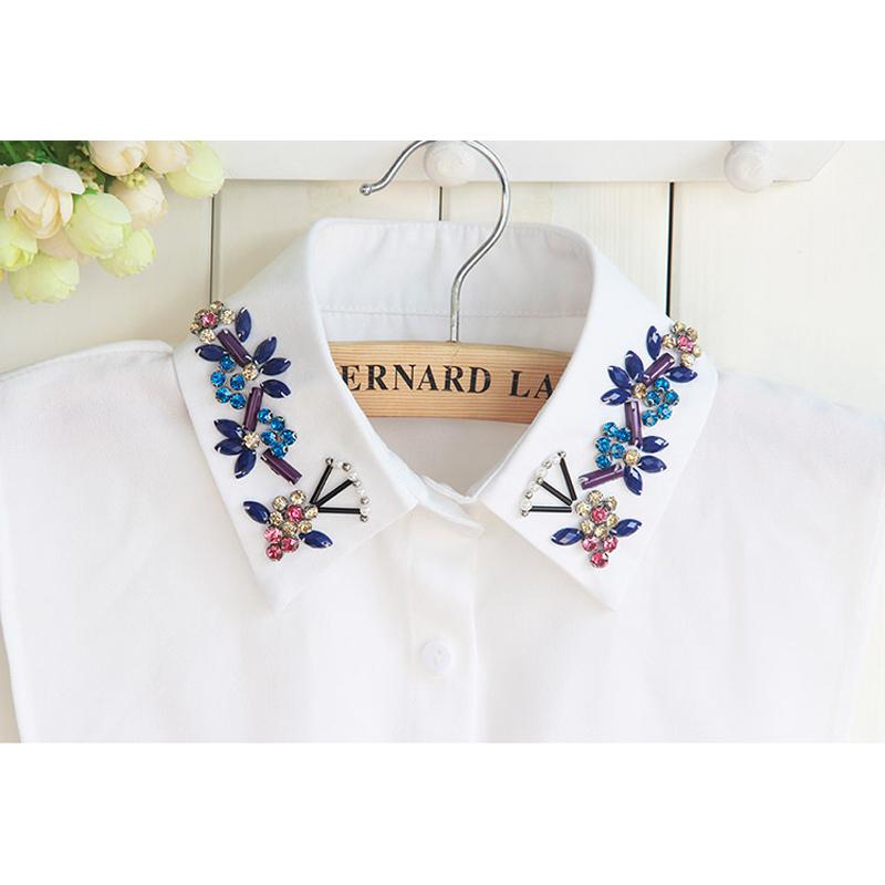 New Design Popular Rhinestone Floral Decorations Detachable Lapel Shirt Blouse Fake Collar For Ladies Women FS0421