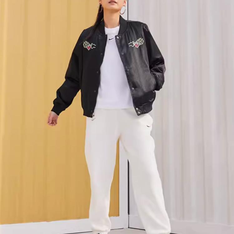Nike Женская спортивная куртка-бомбер в стиле varsity Черно-белая FZ6533-010