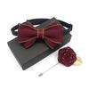 Polyester Neck Collar Adjustable Ribbon Bowtie Fashion Bow Tie Brooches Set  Business