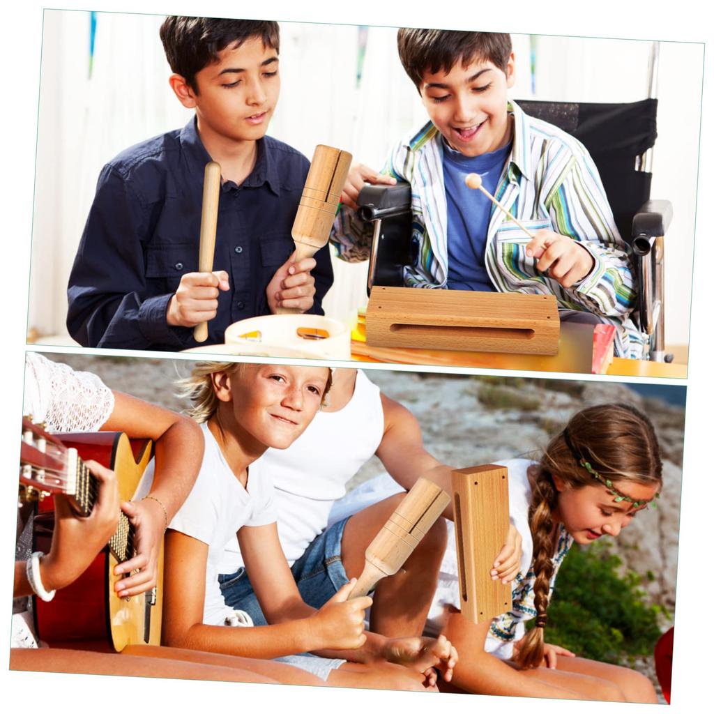 Totority Set of 4 Orff Musical Instruments Makara Wood Sounder Mokuo Zen Taiko Handheld Rhythm Wood Block Clapper Pro Temple Wood Block Wood Rhythm