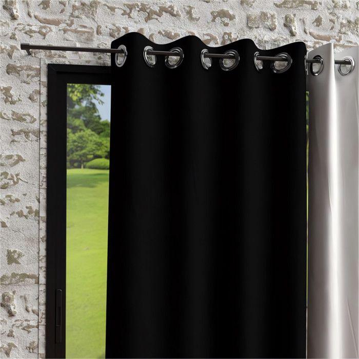 Eyelet Curtain In Washed Microfiber 135x250 Cm BOHEME Black, by Soleil d'Ocre