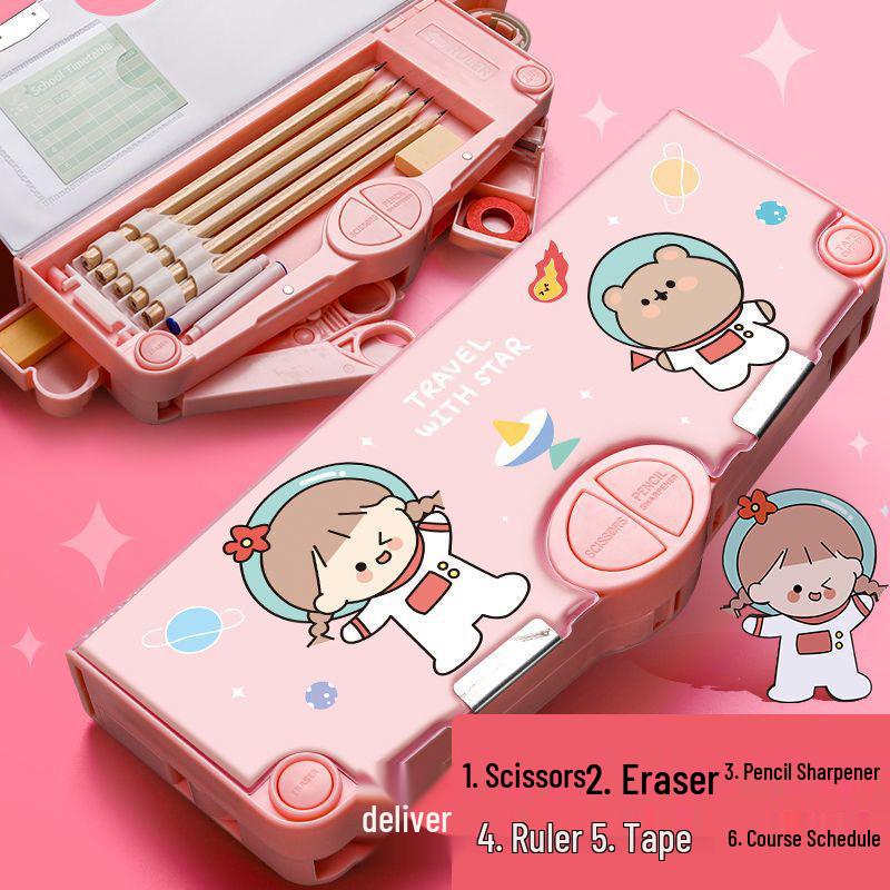 Двусторонний пенал-косметичка «Астронавт» для мальчиков: Многофункциональный, Деформируемый, Большой вместимости с кнопочным механизмом и секретным отделением