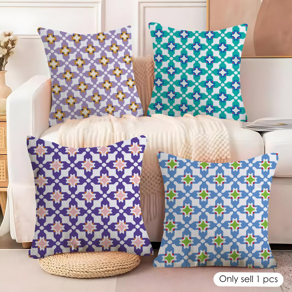 Abstract geometry Art Cushion Cover Natural Linen Organic Fabric DoubleSided Printing Couch Pillow Covers Home Decor