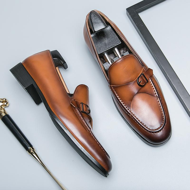 New Men Fashion Gentleman Monk Strap Business Leather Shoes Male All Match Dress Wedding Prom Homecoming Footwear Zapatos Hombre