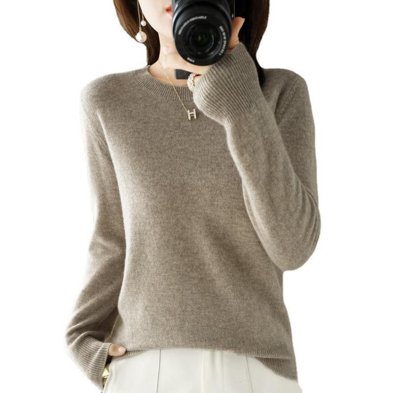 Женский осенне-зимний свитер с круглым вырезом - легкий вязаный свитер