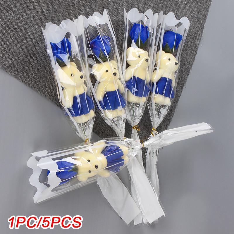 1/5pcs Artificial Rose Flowers Cartoon Scented Flower Soap Roses Mother's Day Bear Soap Bouquet Wedding Home Decorations