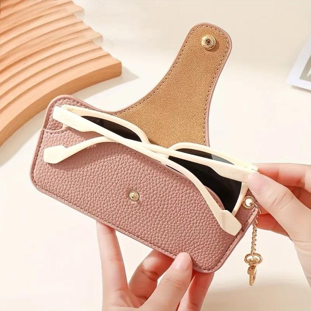 with Bag Pendant Leather Glasses Case Solid Color Eyewear Protector  Sun Glasses