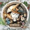 Christmas Hot Cocoa Wooden Sign with Coffee Theme - Warm Winter Navidad Round Sign with Gnome Pattern - Ideal for Front Door, Wall Decor